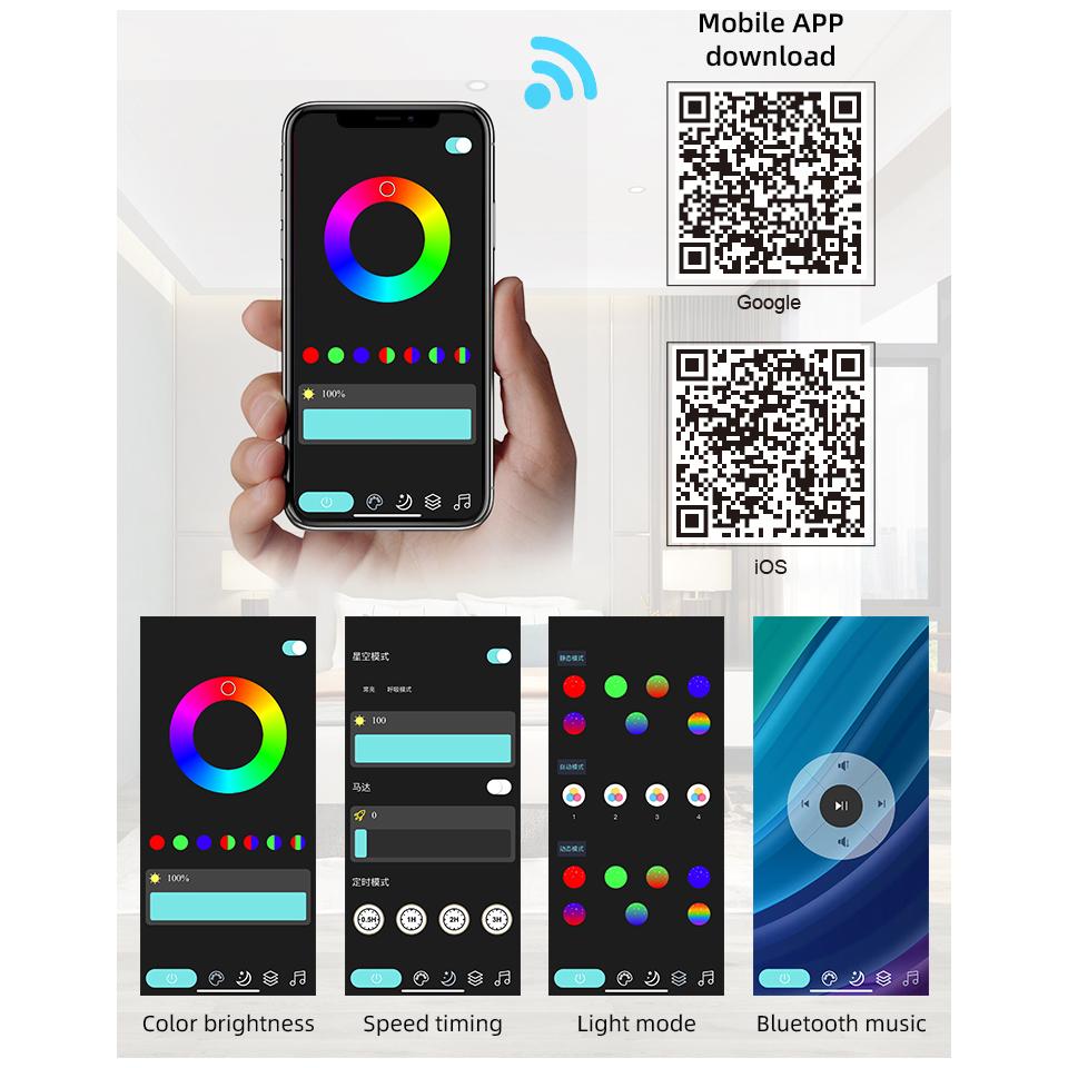 Умный проектор Galaxy Star, управление через приложение, Bluetooth Speark, светодиодный красочный проектор звездного неба, ночная лампа, пульт дистанционного управления для спальни, подарки для детей