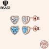 BISAER 925 Sterling Silver Personalized Bright Heart Shape Fashion Stud Earrings for Women Fine Jewelry