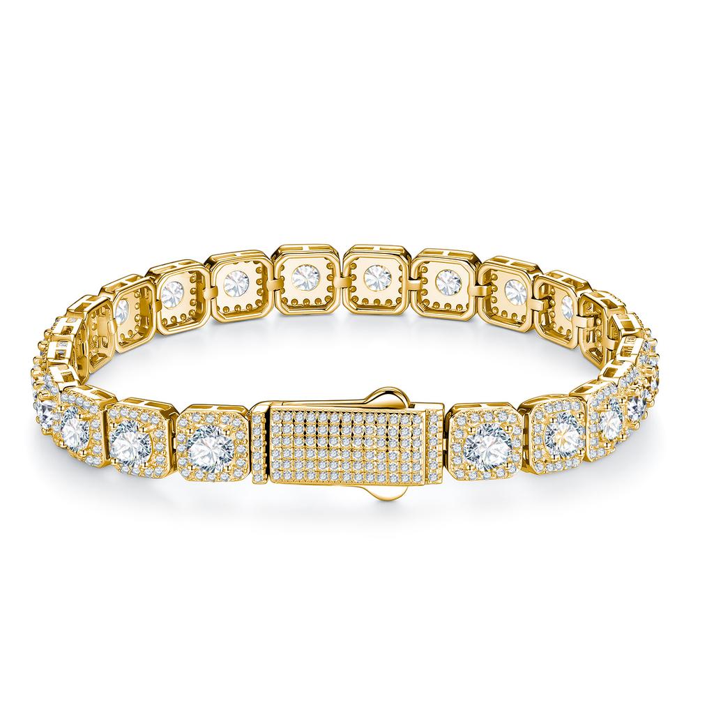 7mm 8mm S925 Sterling Silver Bezel Set Moissanite Tennis Bracelet Square Frame Round Cut Fine Jewelry 8.73-16.44 CTW