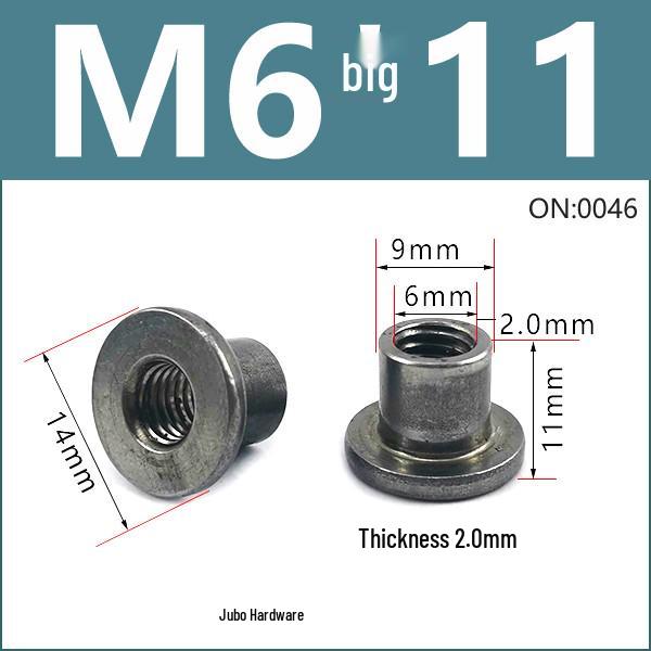 Thickened Welded T-Nut, Cold Heading Iron Plate, Round Imperial Fine Thread, Natural Color, Sizes M6/M8/M10.