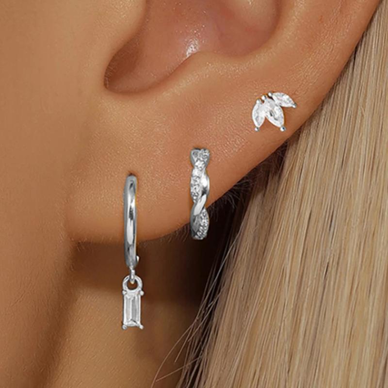 Набор сережек-гвоздиков для tragus с кристаллами в виде цветка, модные квадратные серьги-кольца huggie для женщин, оптовая продажа, украшения для хряща, helix, мочки уха