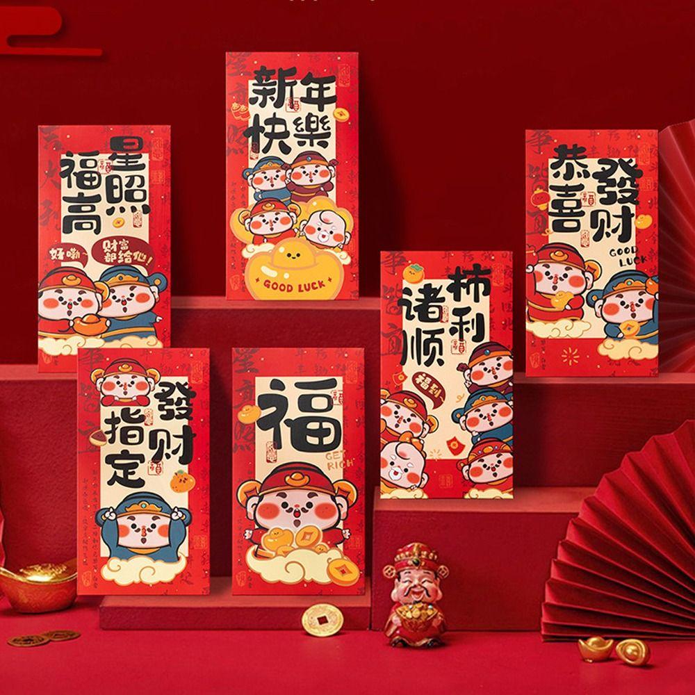 6pcs Chinese Style 2025 New Year Money Pocket Calligraphy Red Packets Spring Festival Supplies