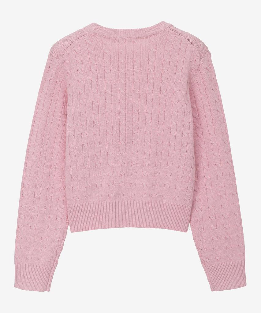 BASIC HOUSE Women'S Cable Round Neck Crop Knit Pink Lykt7201