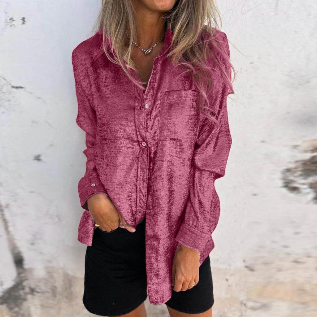 Женская модная однотонная повседневная рубашка с бархатным воротником и длинными рукавами