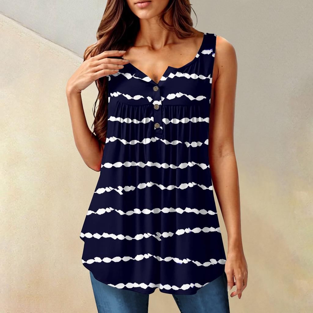 Женская мода, однотонная плиссированная повседневная футболка без рукавов, жилет на пуговицах, топ