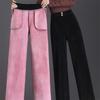 Новинка 2022 года, зимние свободные эластичные широкие брюки с высокой талией, женские брюки, бархатные прямые брюки, тонкие модные женские брюки в стиле Харадзюку