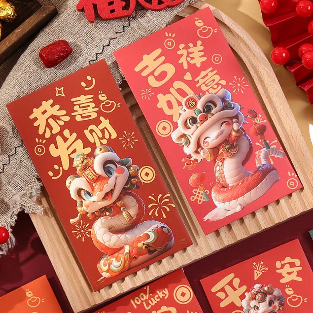 6pcs/set Chinese Style New Year Red Envelopes Cartoon Cash Envelopes Chinese New Year