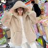 Зимняя новая корейская версия имитация меха кролика Рекс молодое утолщенное пальто с капюшоном пальто из овечьей шерсти для женщин