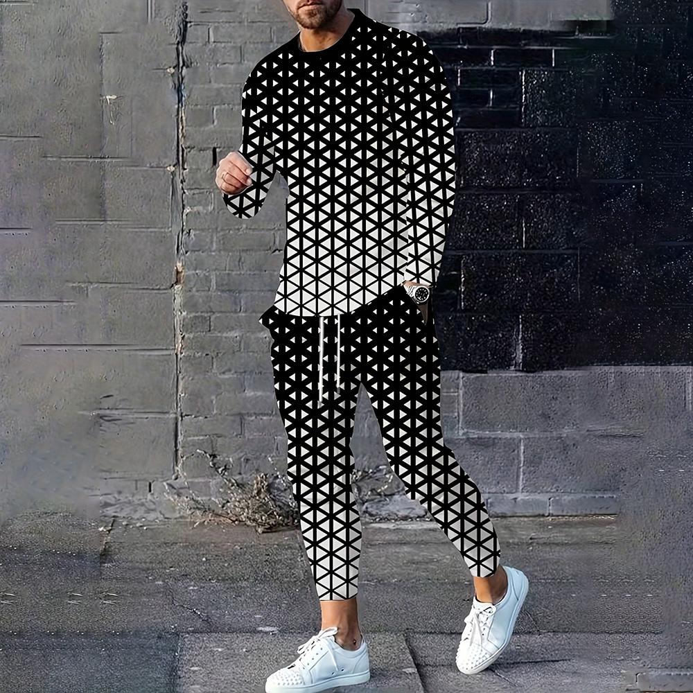 Classic Fashion Two Piece 3D Printed Long Sleeve Sweatshirt Pants Sub Sportswear 2025 Men's Outdoor Workout Running Sports Set