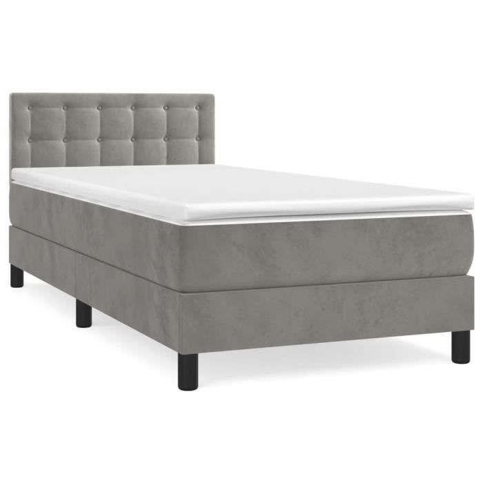 3141521 vidaXL Divan Bed and Mattress Light Grey 90x200 Cm Velvet