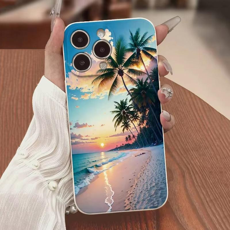 Мягкий чехол для телефона с рисунком пальмы на фоне заката на пляже для iPhone 16E 15 16 14 13 12 11 Pro Max XS XR Max 7 8 16 Plus Ударопрочный чехол