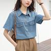 2024 Spring/Summer Retro Hong Kong Style Women's Loose Short-Sleeved Denim Shirt