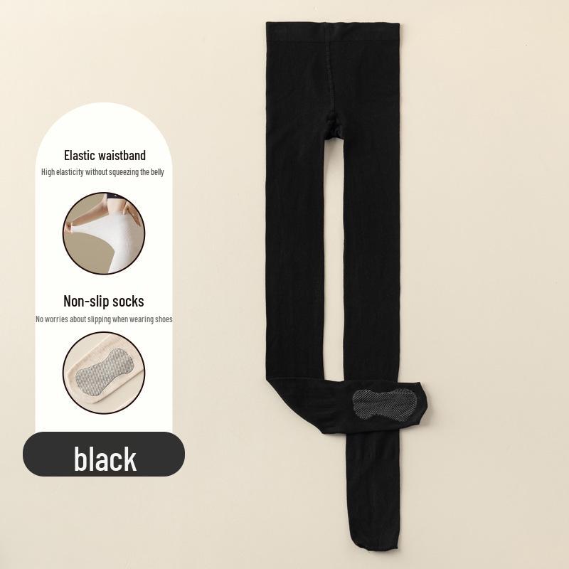 Бежевые женские черные хлопковые леггинсы - Готовые к зиме, Эффект голых ног, Плотные колготки