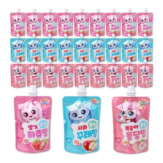 Catch Tiniping Drink 100ml Hatching Strawberry + Currapping Apple + Fondangping Peach, Mixed, 100ml, 30 Pieces, a Popular Character In Korea