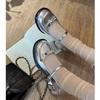 Silver Thick Heel Mary Jane Shoes Women's New Light Mouth with Skirt Round Head Single Shoes