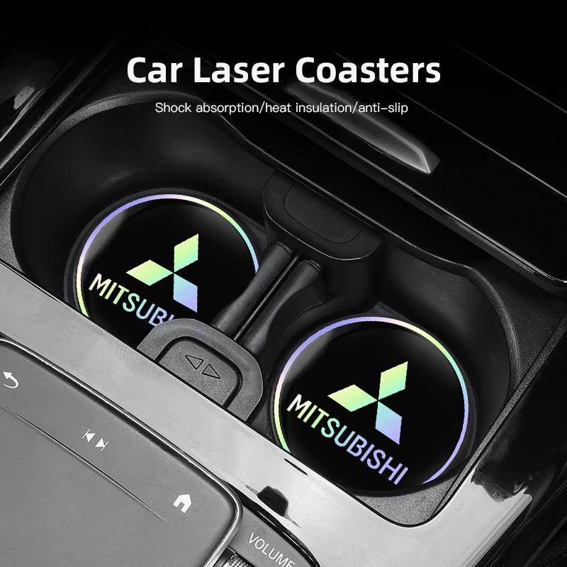 mkhr6 2Pcs Car Water Cup Mat Auto Interior Storage Pad Accessories For Mitsubishi Lancer Ralliart ASX Mirage Pajero Xpander Attrage