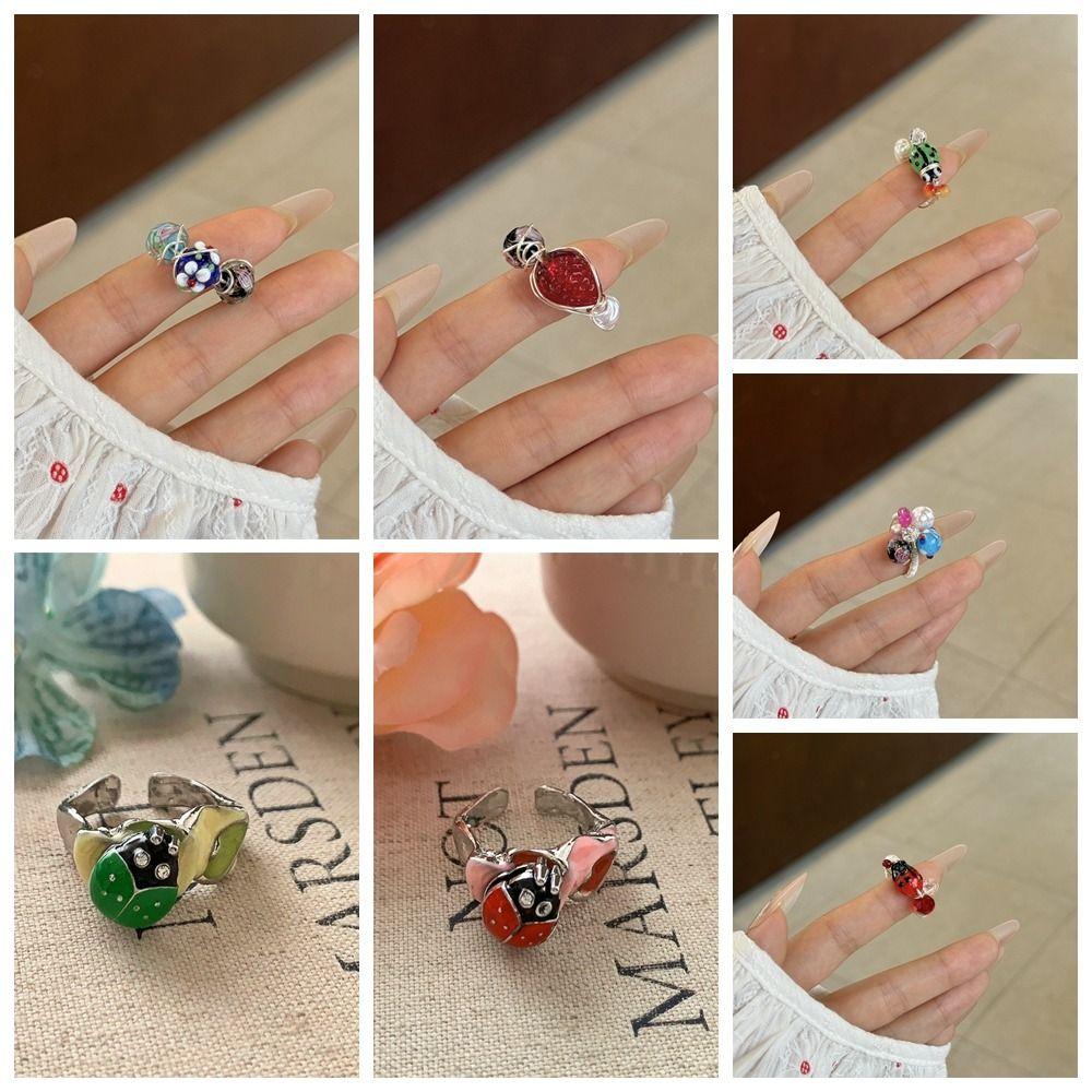Кольцо с каплями масла в китайском стиле с изображением насекомых Ювелирные изделия Аксессуары Кольцо с эмалированным цветком Кольцо с росписью Пара