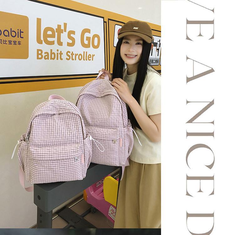 Cotton School Bag With Waterproof Feature And Grid Pattern For Teens And Adults