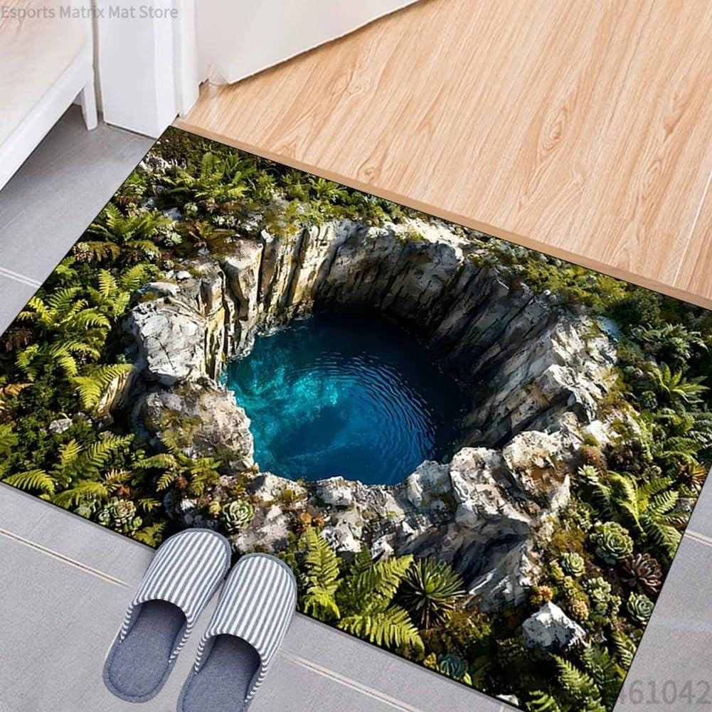 3D Optical Illusion Rug , New 3D Hole Rug, That Looks Like A Hole, Non-Slip Doormat for Indoor & Outdoor Entrance Decor Doorma