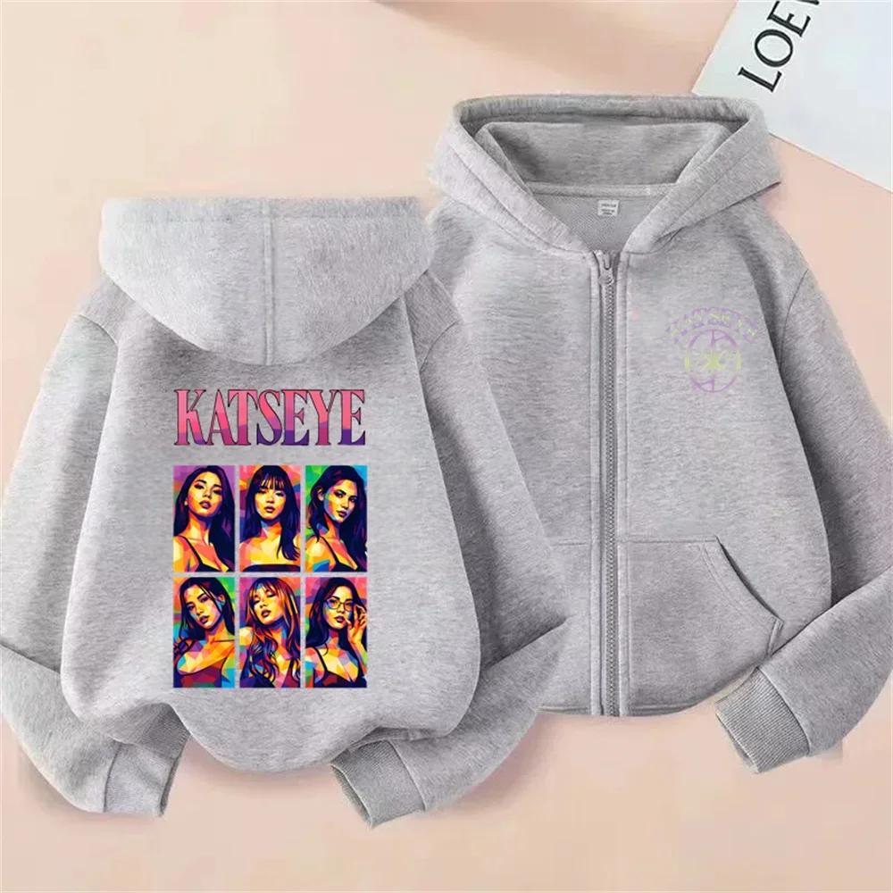 Детские толстовки на молнии Kpop с принтом Katseye Худи Детская одежда Детские повседневные топы для девочек и мальчиков Толстовка на молнии с капюшоном Streetwear