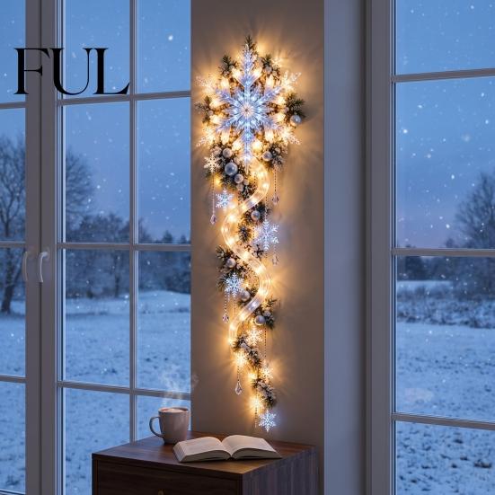 Fireplace Hanging Decorations Giant Snowflake Blizzard Trail Light, Acrylic Christmas Wall Decor with Warm Glow, Winter Wonderland Home Accents