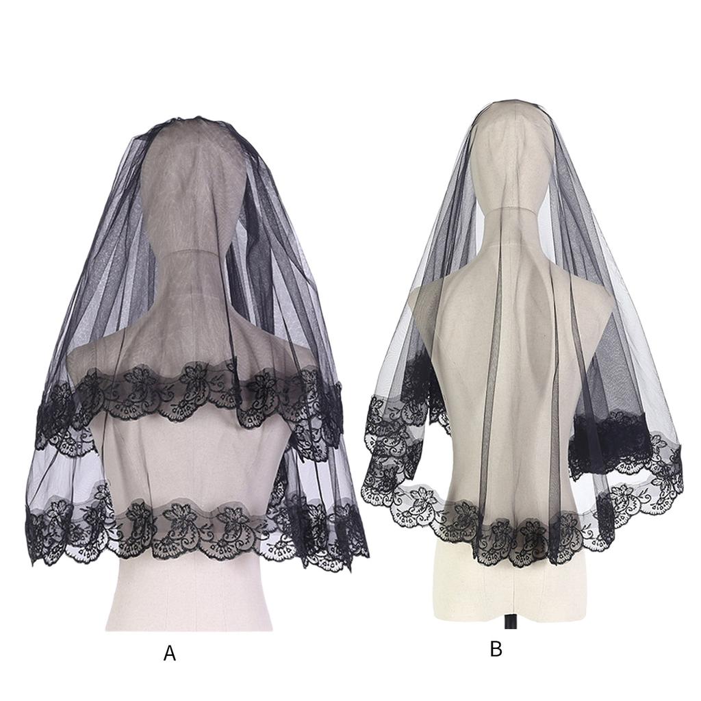 Dark Veil Lace Veils Head Covering Wedding Hair Accessories Black Wedding Veil Headscarf Lace Black Veil