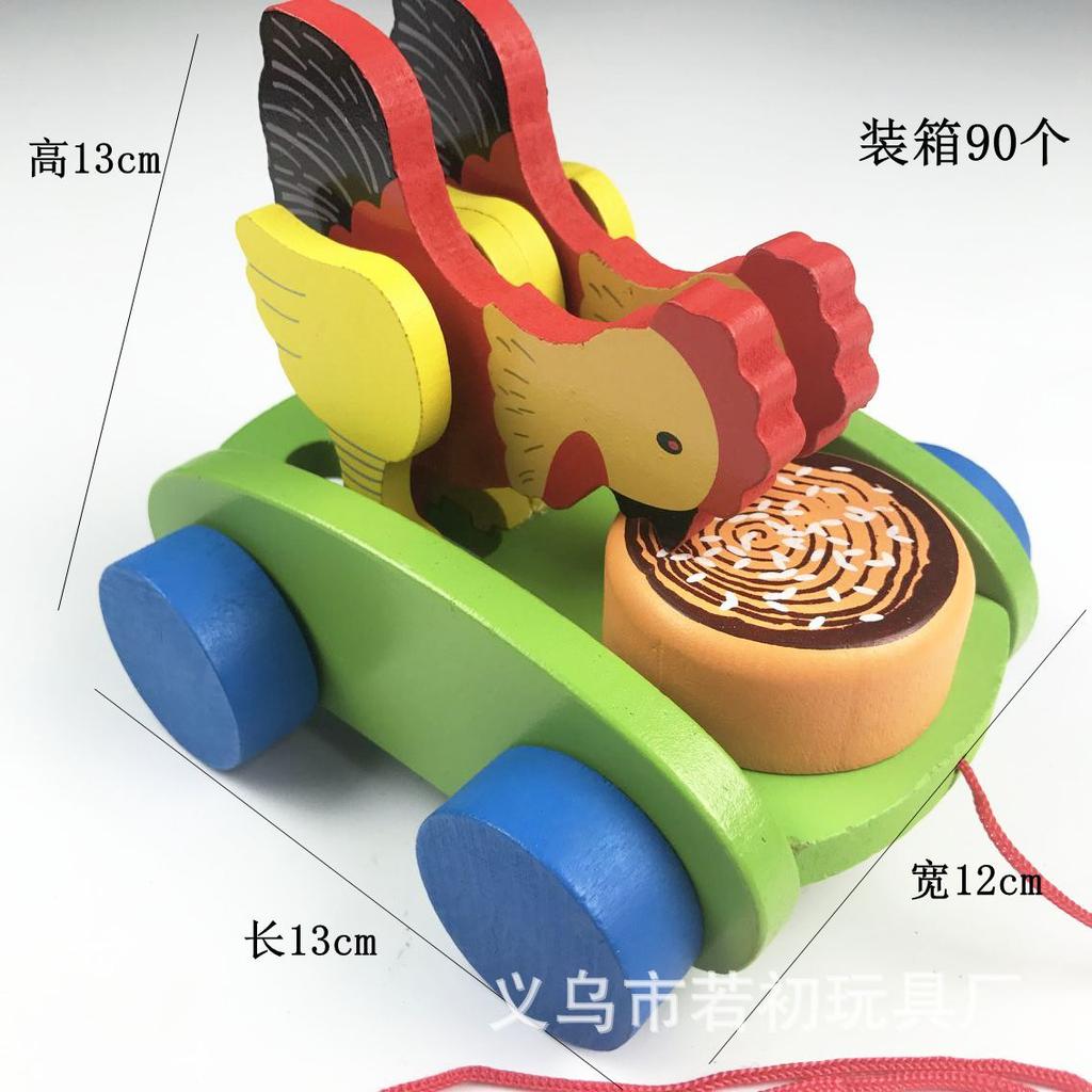 Baby Drag Toddler Toy Wooden Cartoon Animal Pull Cart Children'S Early Education Puzzle Rabbit Bear Pull Cart