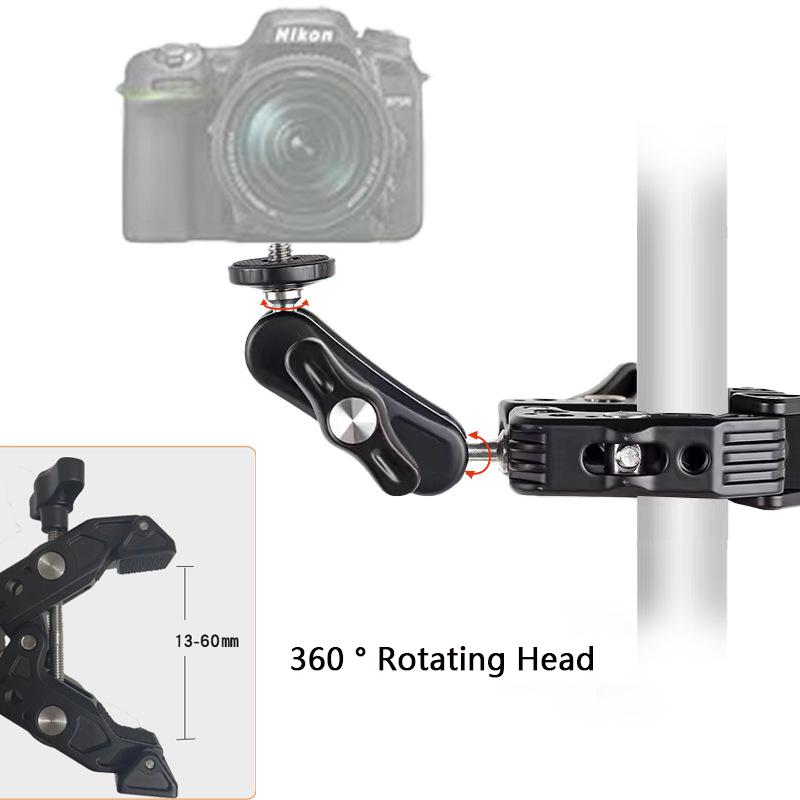 Super Clamp Camera C Clamp Mount 1/4" Ball Head Monitor Mount Adjustable Video Shooting Mobile Clamp for GoPro 11 10 9 Insta 360