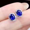 Элегантные серьги с полным бриллиантом и имитацией сапфира для женщин - Модные украшения с цветными драгоценными камнями