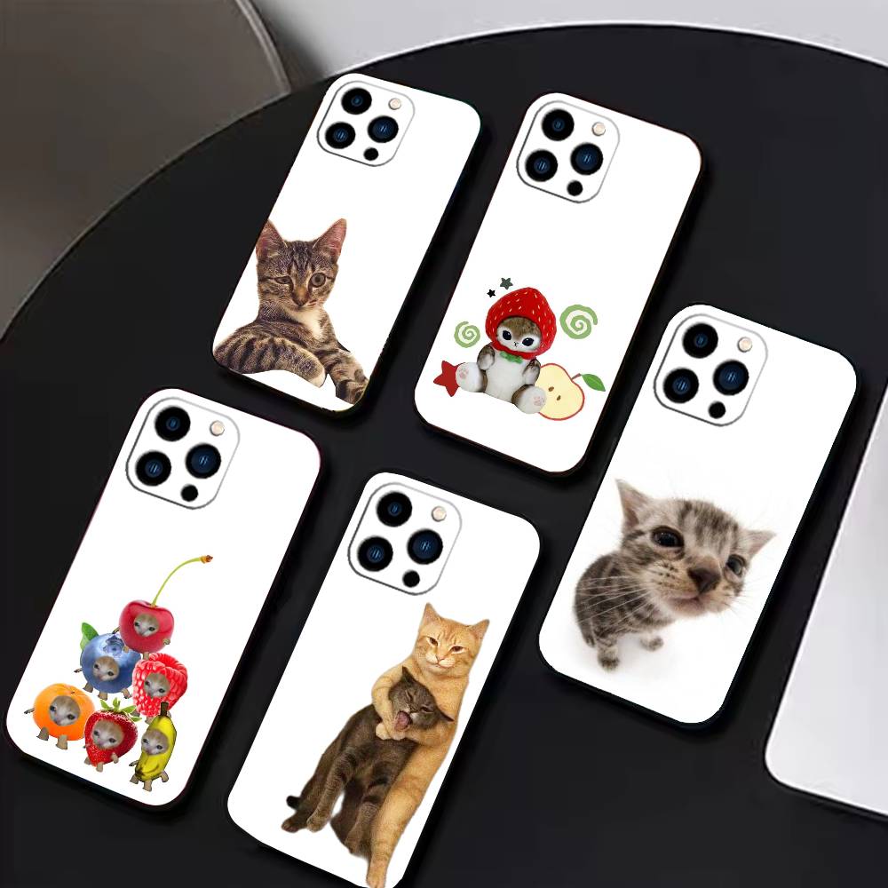 Глупая КОШКА с большими глазами Забавная чехол для телефона Для iPhone17,16,15,14,13,12 Plus,Max Мягкий силиконовый Черный чехол