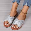 Summer New Round Head Cross Flat Bottom Slippers Women's Foreign Trade Large Size Simple Weaving Beach Cool Slippers Wholesale