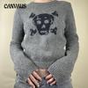 Women's Autumn and Winter New Long-sleeved Short Section Knitted Skull Fashion Temperament Jumper
