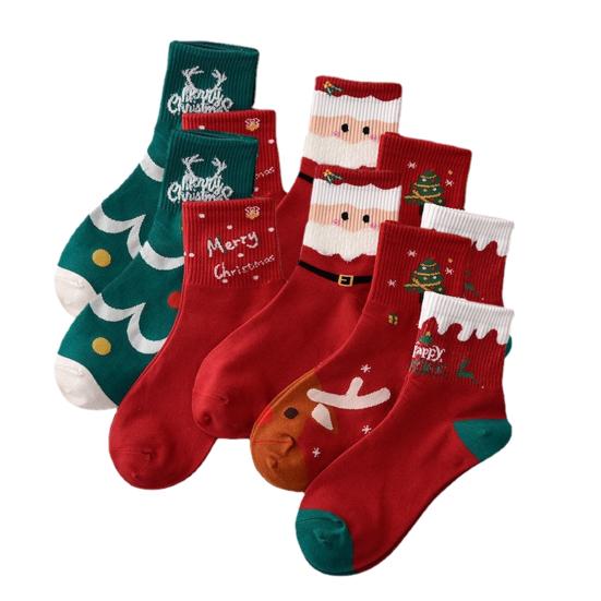 5 пар рождественских носков Осень Зима Влагоотводящие Дышащие Носки до середины икры с оленями и Санта-Клаусом Мужские Женские Эластичные Спортивные Повседневные Носки