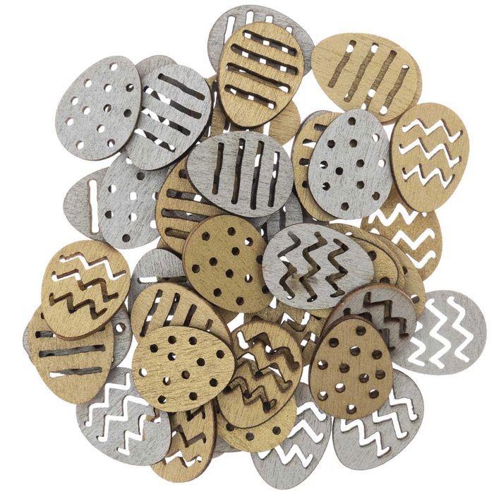 48 Wooden Confetti - Easter Eggs - Gold and Silver