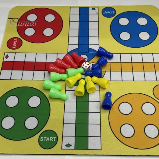 1 Set 4 Players Flying Chess Game with 24CM Rubber Chessboard 16 Chess Pieces 1 Dice Kids Adults Family Night Interactive Classic Strategy Game