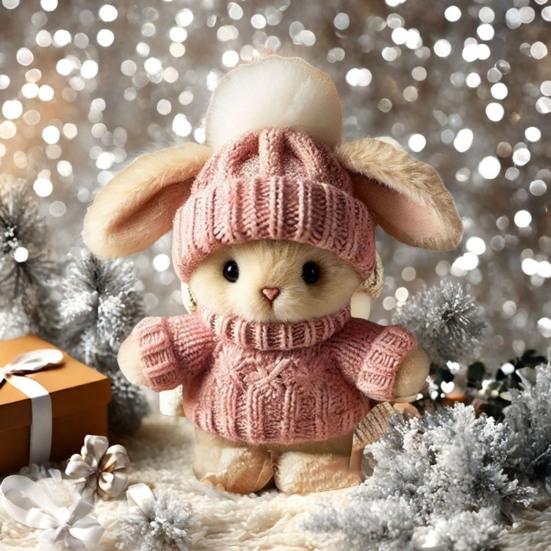 Mini Bunny Hug Easter Gift Plush Stuffed Rabbit Doll with Knitted Hat And Pom Pom Pocket Emotional Support Animal with Gift Box Inspirational Card