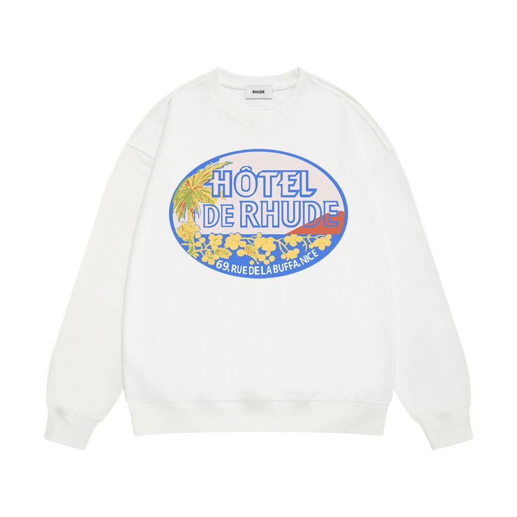 Новая мужская свободная толстовка RHUDE с круглым вырезом, принтом из букв и махровой тканью