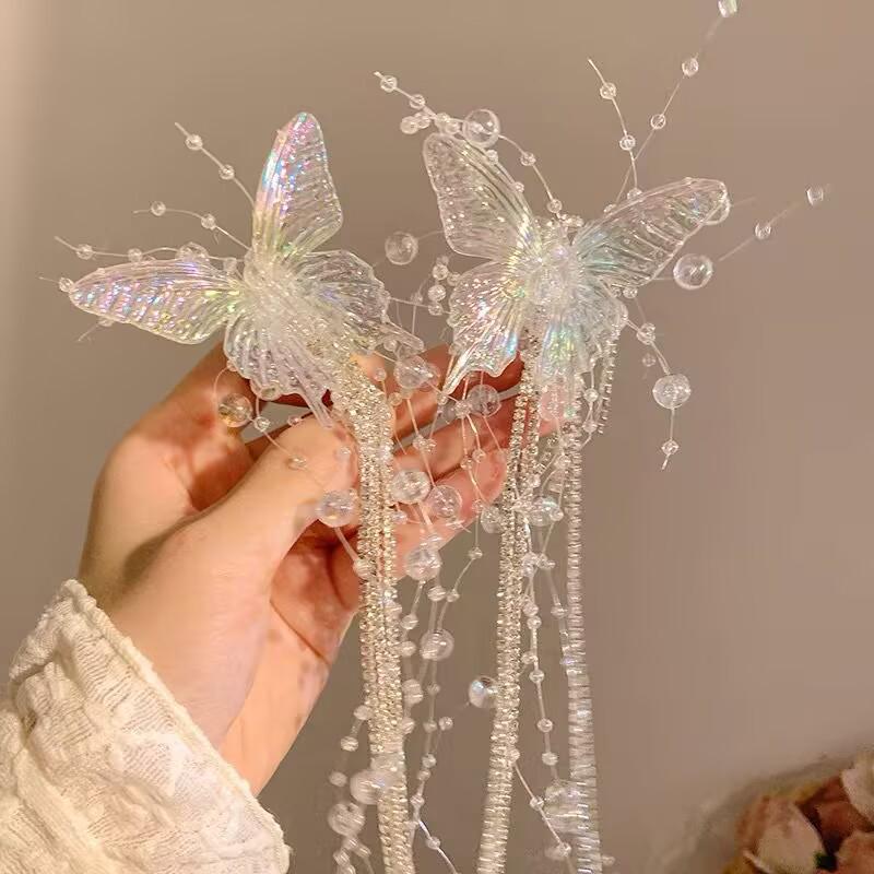 Fairy Butterfly Tassel Claw Clip – Transparent White Mori Style Hair Accessory