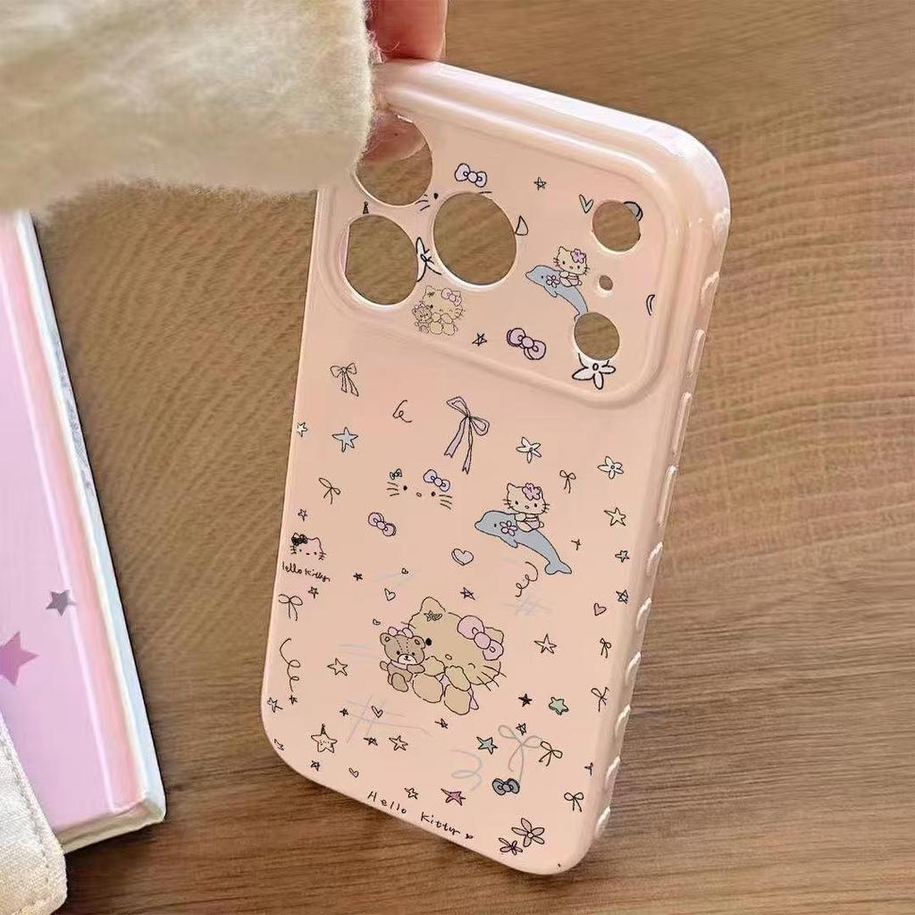 Противоударный чехол для телефона Little Bear KT Cat для Apple 11-17 Pro Max, Полное покрытие для 12, 13, 14, 15 Plus, 16 Pro.