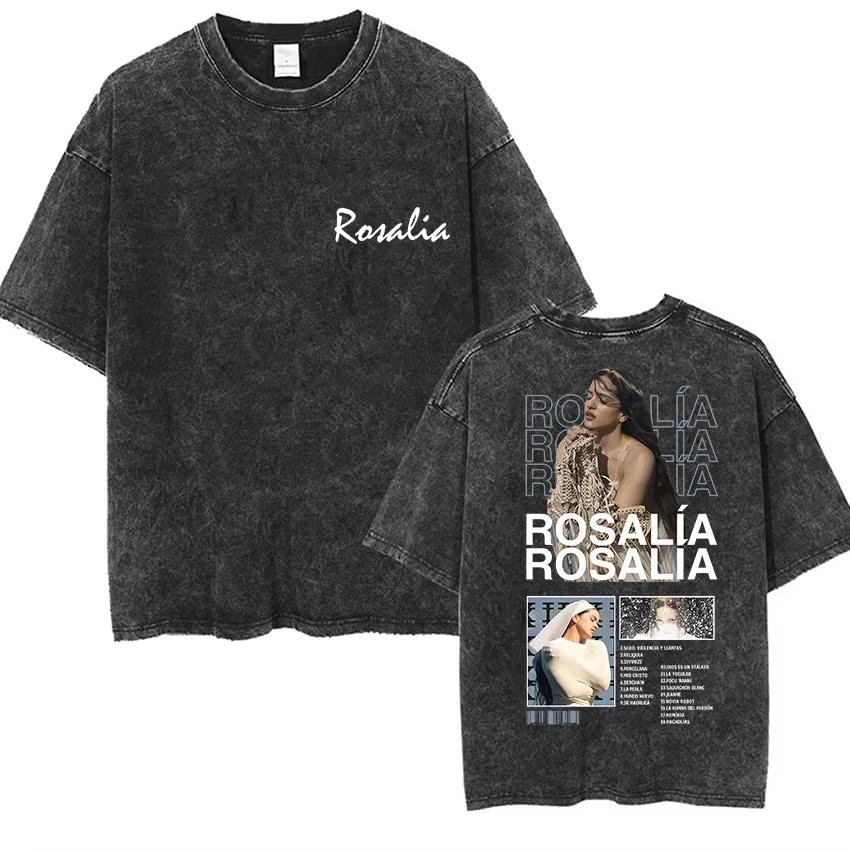Hot Sale Rosalia Lux New Album Poster Print T-Shirt Men Women Vintage Washed Cotton Loose Casual Oversized Streetwear Harajuku Fashion Summer New Tee