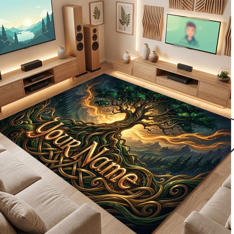 Nature Library Travel Theme Crystal Velvet Floor Rug Personalized Custom Name Text Warm Carpet Home Decoration