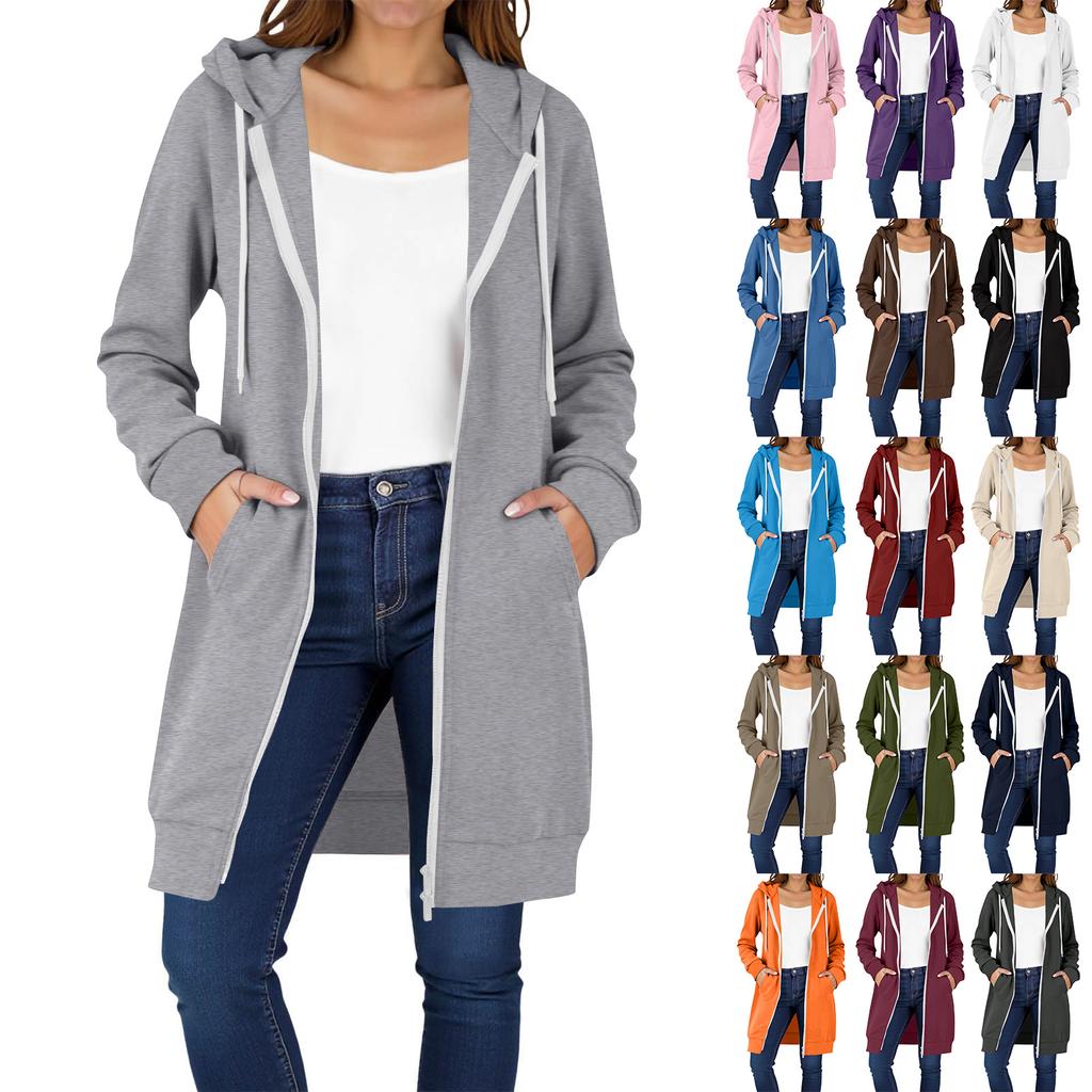 Women's Zip Up Hoodies Long Sleeve Long Tunic Sweatshirts Oversized Fleece Casual  Fall Jacket Coat With Pocket