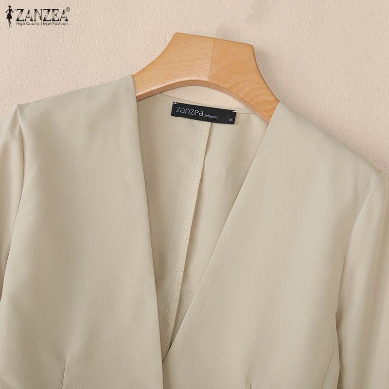 ZANZEA Женская повседневная блузка-кардиган с V-образным вырезом, однотонная, с длинным рукавом