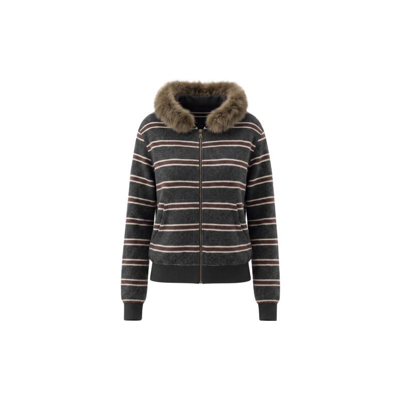 HeyHenry Womens Striped Detachable Fur Collar Short Coat Fall Winter Knit Casual Cardigan Jacket