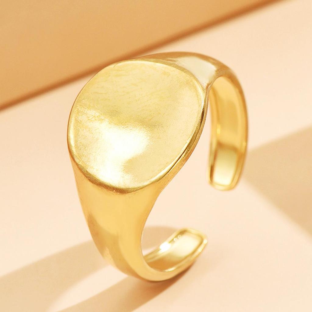 Геометрическое Гладкое Кольцо из Нержавеющей Стали 18K Золота для Женщин - Невыцветающее, Простое Украшение в Стиле Ins