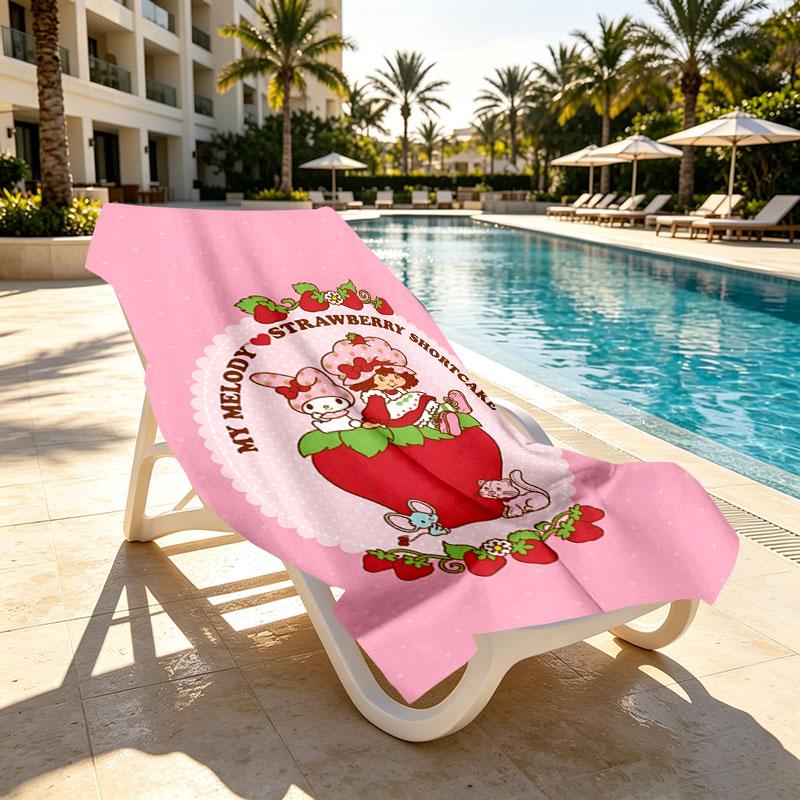 Strawberry Shortcake Print Beach Towel Design, Soft, Lightweight. for Home Bathroom, Spa, Pool, Yoga, Surfing, Camping, Gift for Family, Friend