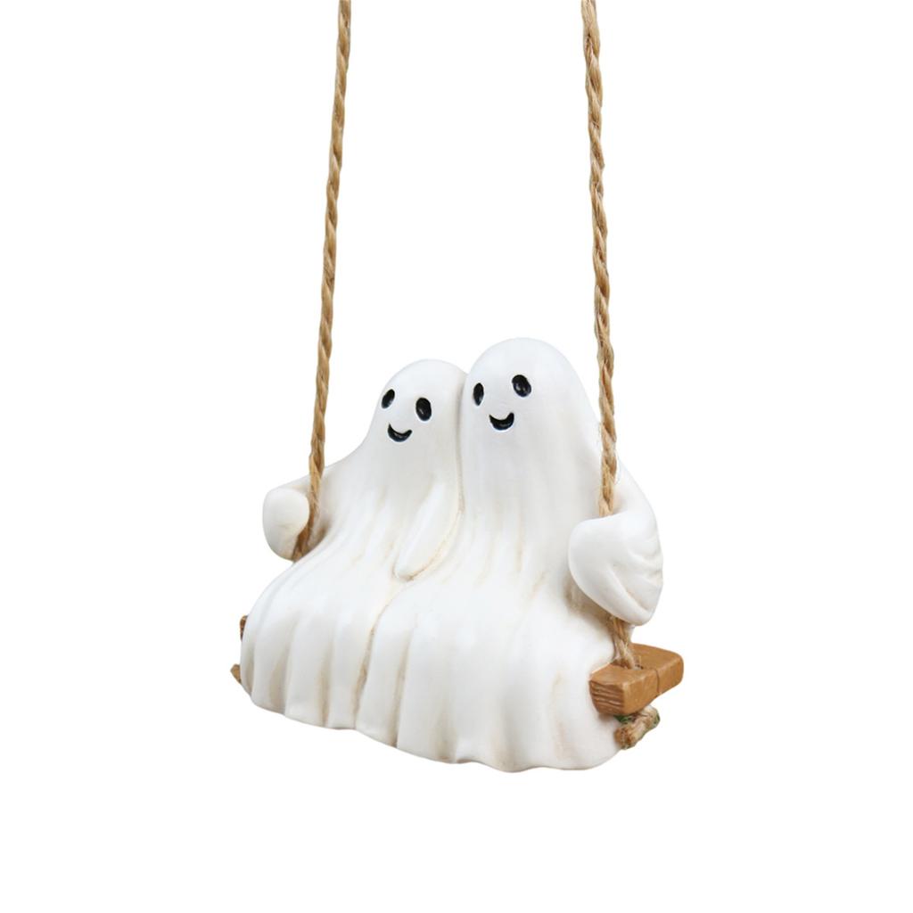 Spooky Halloween Skeleton Duo Figurine Adorable Skeletons Swinging Statue Yard Decor Hanging Outdoor Ornaments