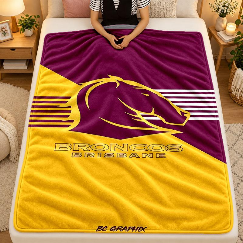 Flannel BlanketBrisbane Broncos Warm Soft Throw Blanket for Indoor Sofa Bed Living Room Use