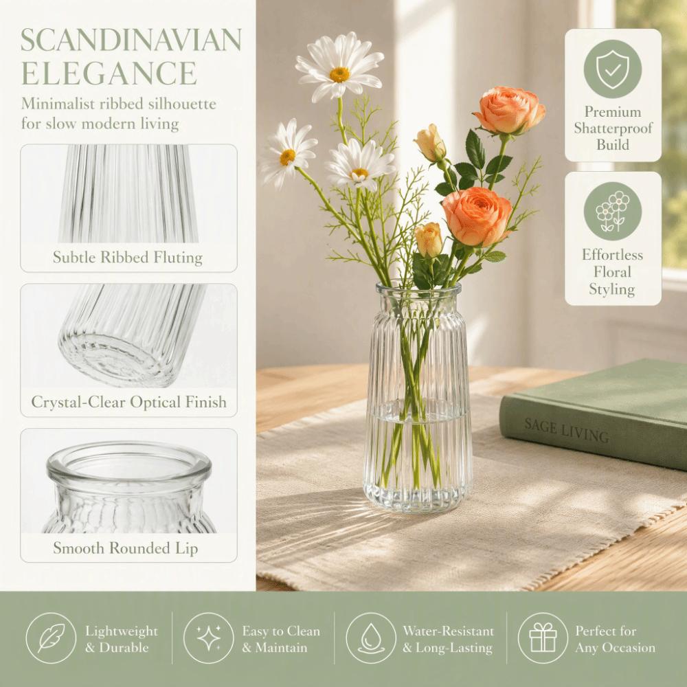 Ribbed Design Clear Flower Vase Nordic Style Flower Arrangement Cylinder Vases Home Decoration