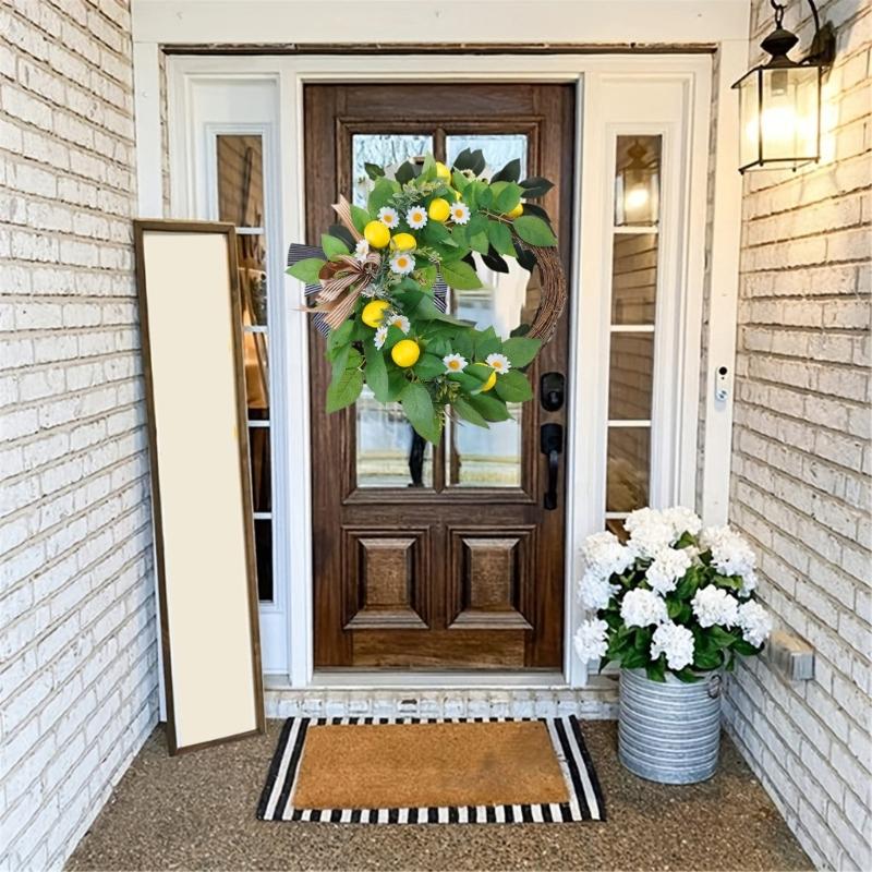 Artificial Bowknot Wreath with Lemon for Front Door, Spring Wreath for Front Door Farmhouses Outdoor Wedding Decorations